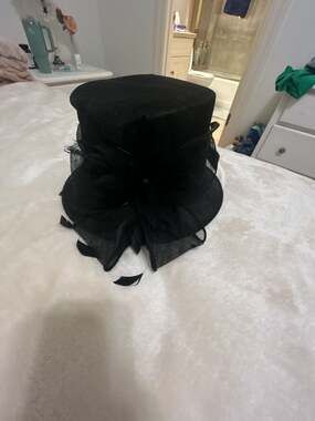 Couture Inc Black Occasion Fascinator Hat with Feather and Netting Detail